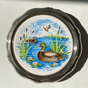Vintage 1970s Mallard Duck Trivet Serving Cake Cheese Ceramic Tray 7.5"